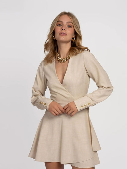 Vestido envelope mescla com detalhe dos botões