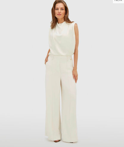 Calça de cintura alta e pernas largas JV-ESSA - branco-creme