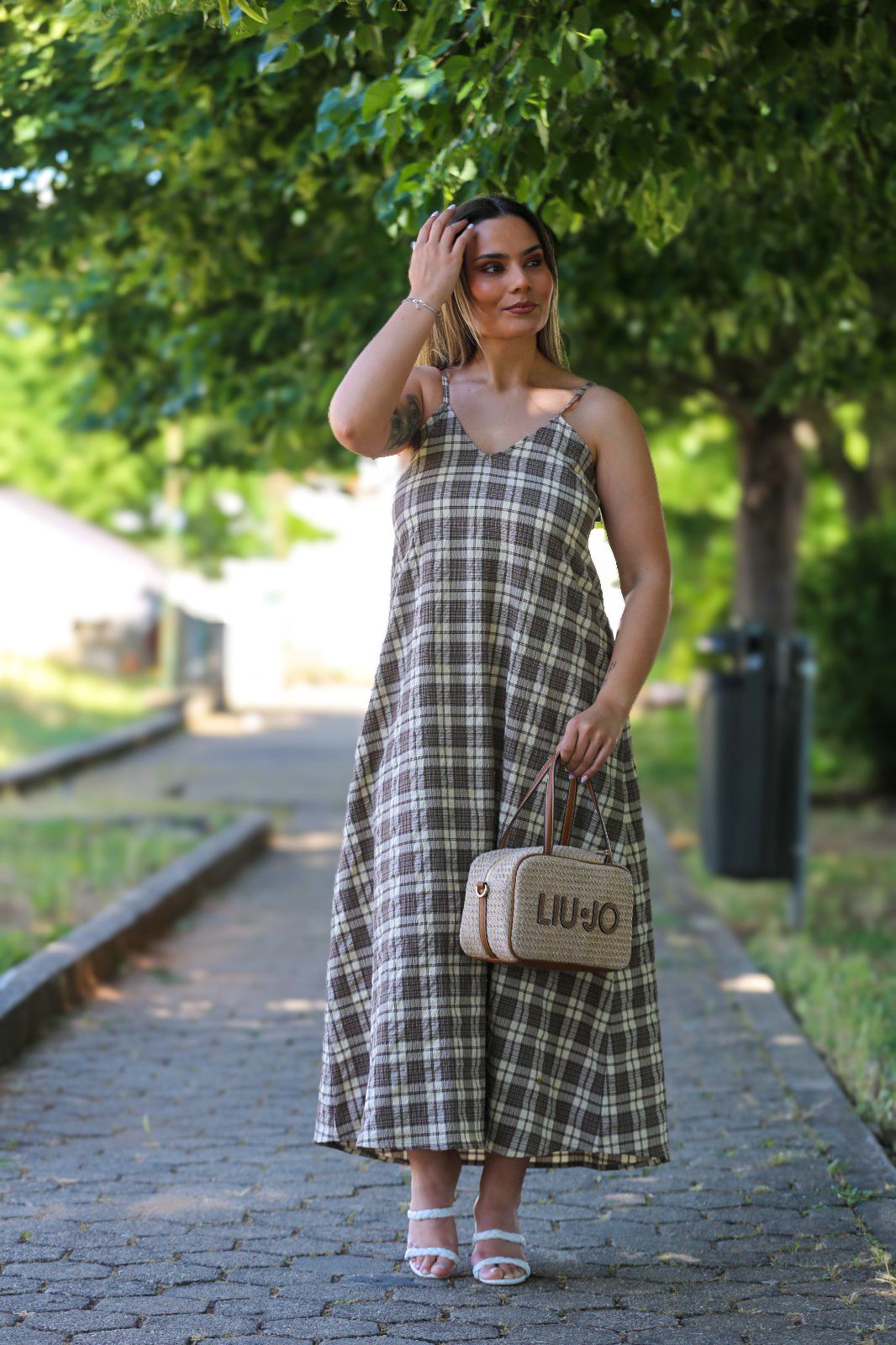 Vestido Midi Xadrez Castanho