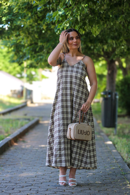 Vestido Midi Xadrez Castanho