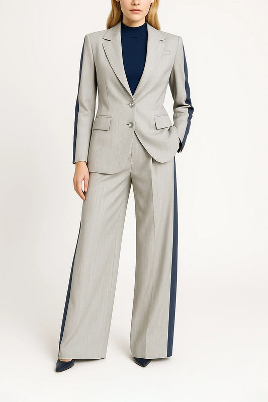 Calças de Alfaiataria Bicolor com Cintura Cruzada