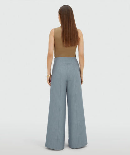 Calça MICHELLA de cintura alta e pernas largas - azul celeste mesclado