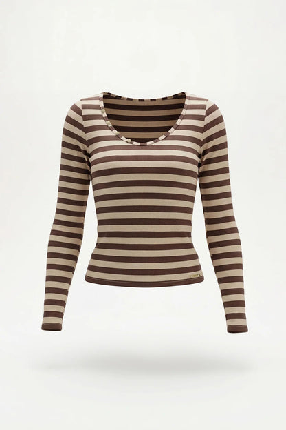 Camisola às Riscas com Botões no Decote