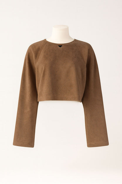 Top Curto com Acabamento Pele de Pêssego e Aplicações Brilhantes