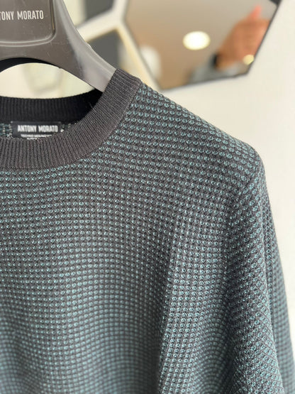 Camisola Antony Morato – Malha Texturada Micro Pattern (Preto/Verde Petrol)