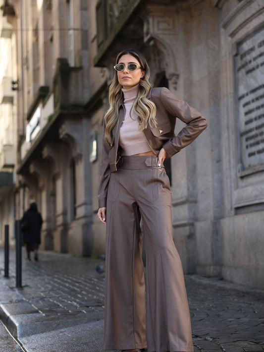 Casaco Cropped Taupe com Zíper