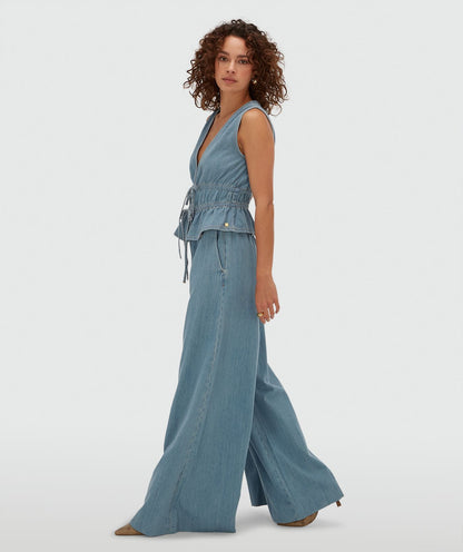 Blusa SEA ajustada com peplum - jeans azul médio