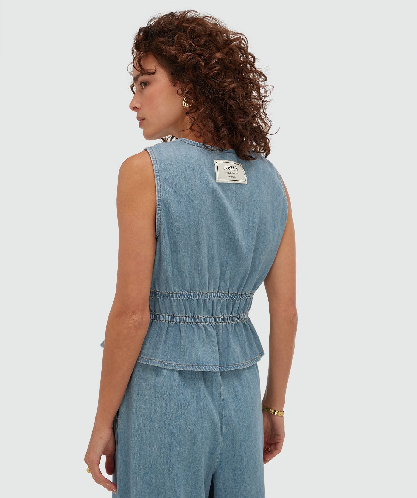 Blusa SEA ajustada com peplum - jeans azul médio