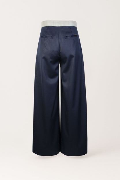 Calças de Alfaiataria Bicolor com Cintura Cruzada