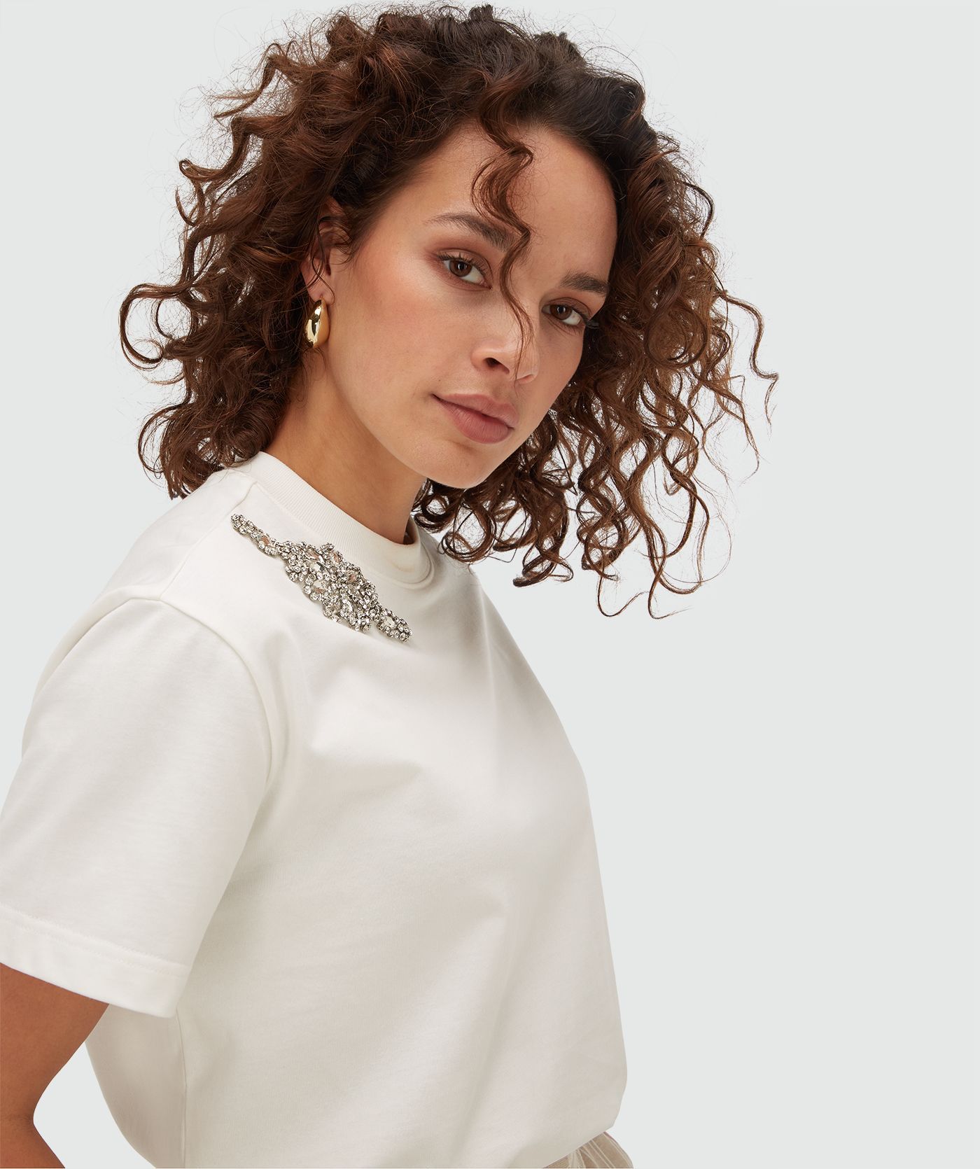 Camiseta oversized ROXY com strass - off white
