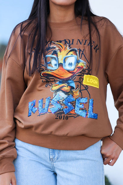 Sweat Castanha com Estampado e Lantejoulas RUSSEL MATOS