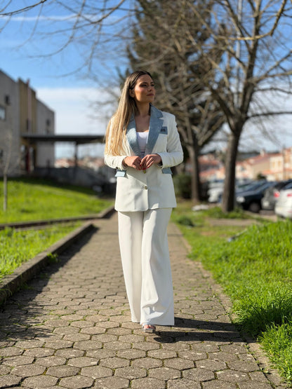 Blazer Locoluxo Branco com Detalhes em Azul