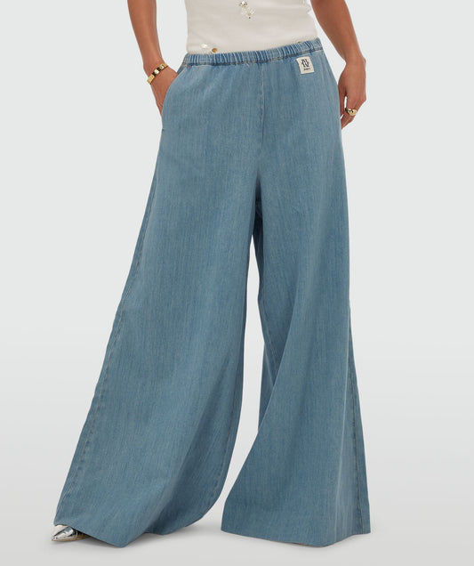 Calças de perna larga SERA com efeito denim - denim azul médio