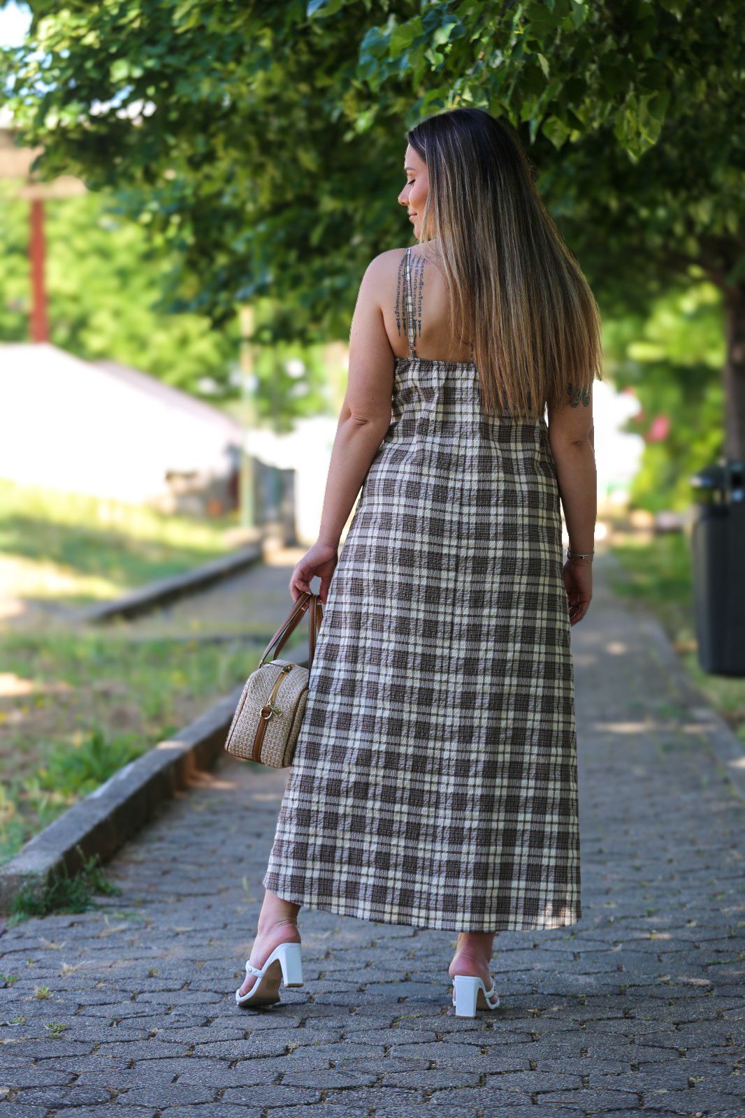 Vestido Midi Xadrez Castanho