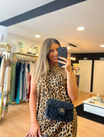 Vestido Midi Animal Print Ombreira – Tamanho Único