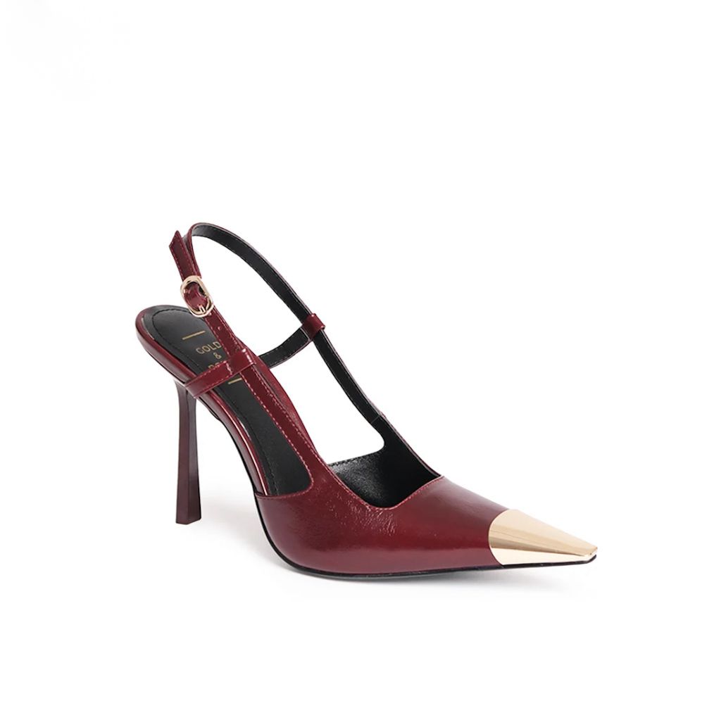 Scarpin Slingback Bordeaux com Ponteira Dourada