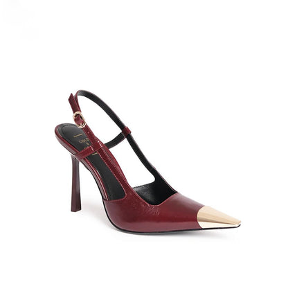 Scarpin Slingback Bordeaux com Ponteira Dourada