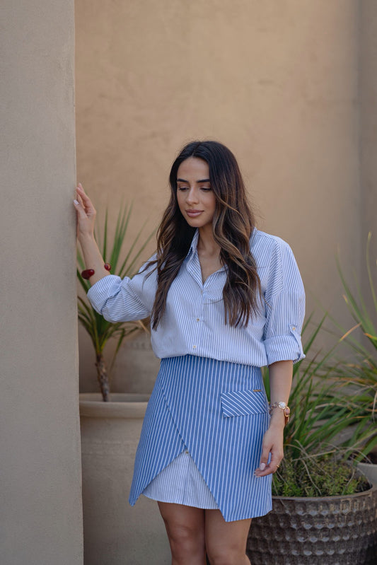Conjunto às Riscas camisa e saia