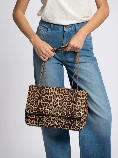 Mala Animal Print com Alça em Corrente Dourada
