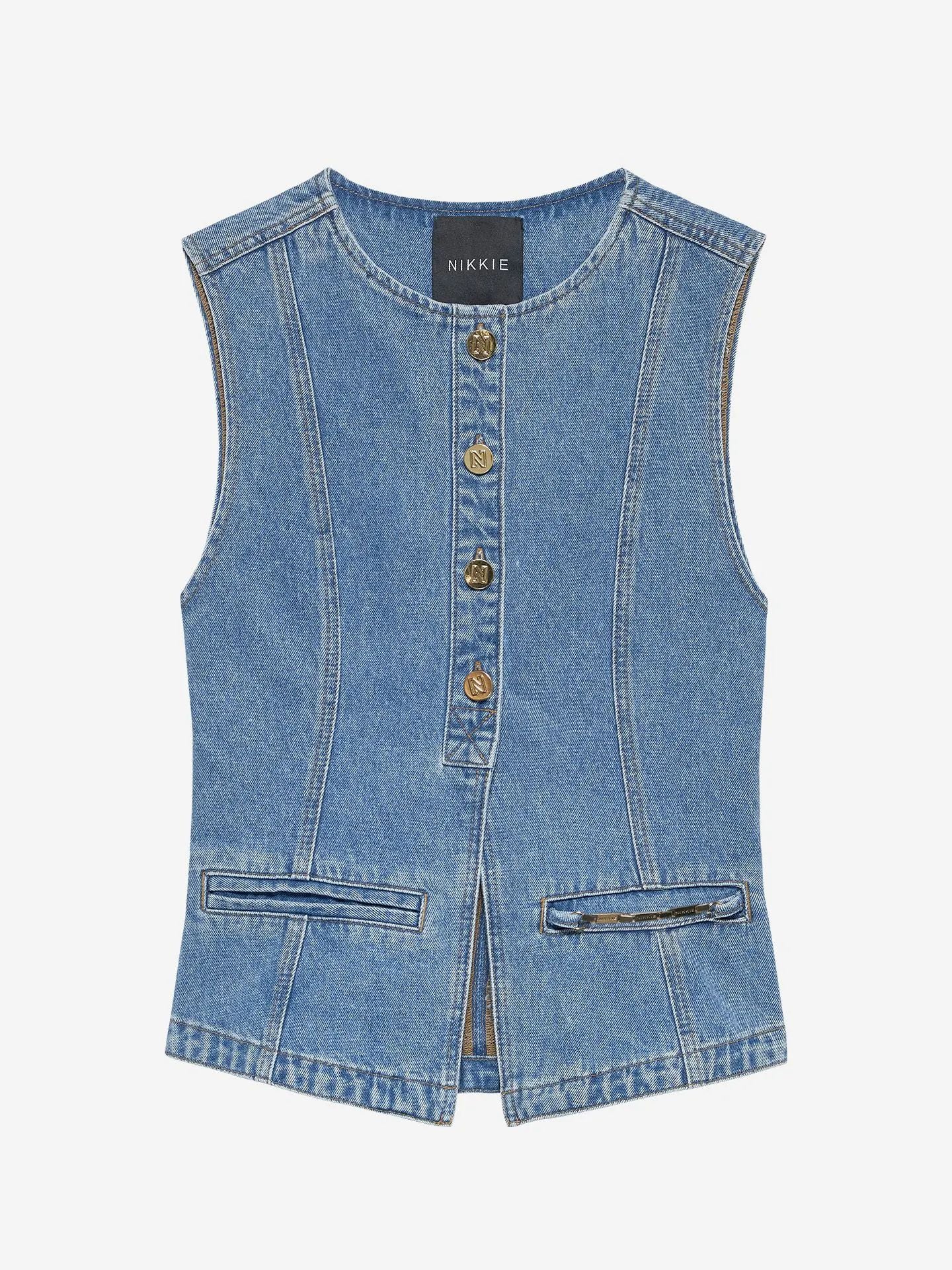 Colete jeans com detalhe de corrente