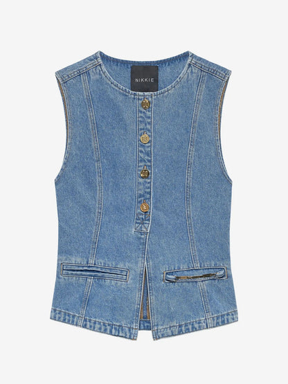 Colete jeans com detalhe de corrente