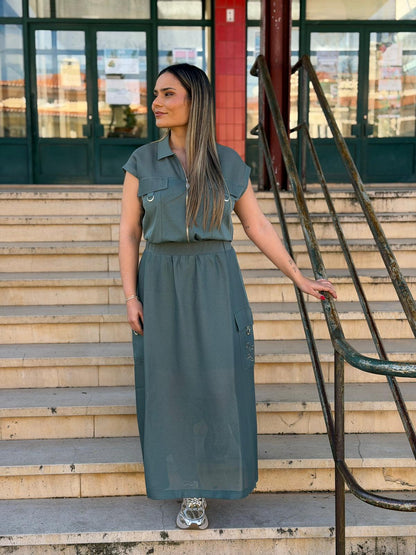 Conjunto Liu Jo – Top & Saia Midi Verde Militar