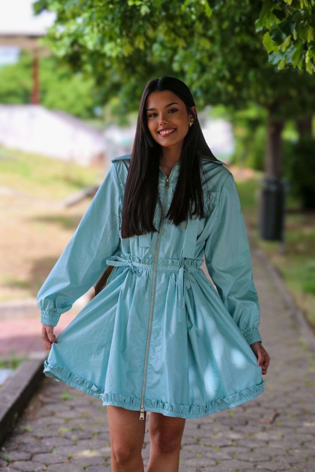 Parka Leve com Cintura Ajustável – Verde Claro