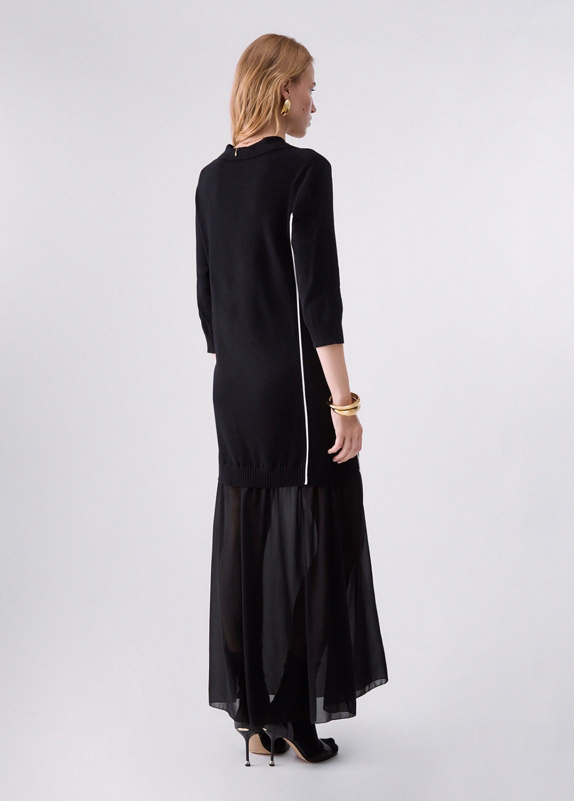 Vestido de malha com detalhe em georgette