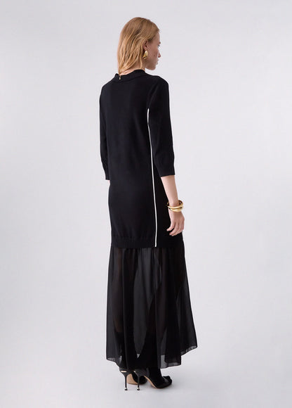 Vestido de malha com detalhe em georgette
