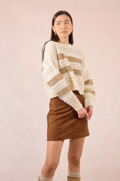 Camisola curta de tricô listrado