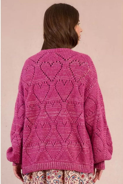 Cardigã aberto com estampa de corações