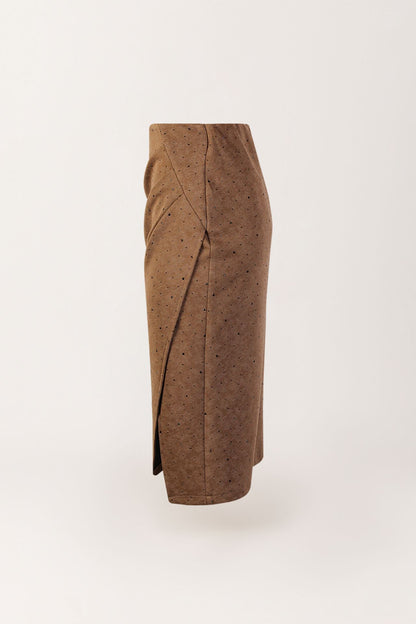 Saia Midi com Acabamento Pele de Pêssego e Aplicações Brilhantes
