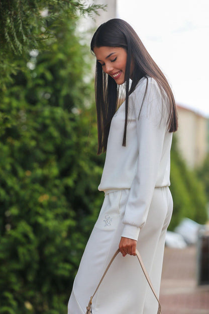 Conjunto branco com calças wide leg