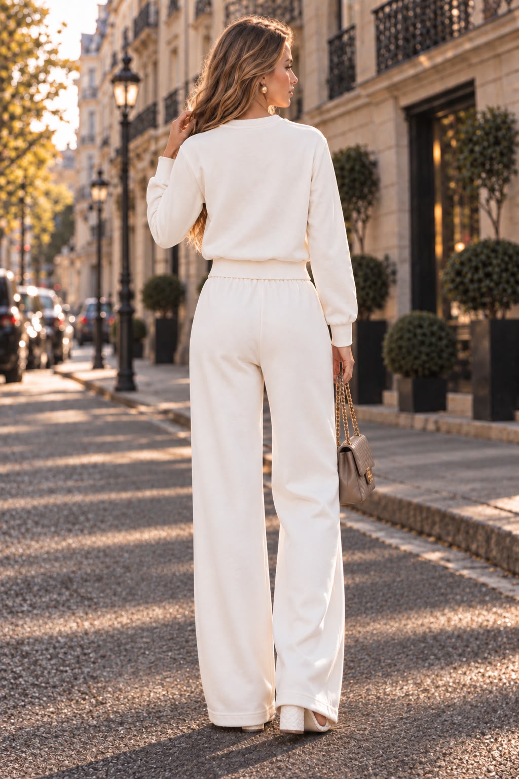 Conjunto branco com calças wide leg