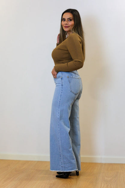 Calças de Ganga Wide Leg Cintura Alta