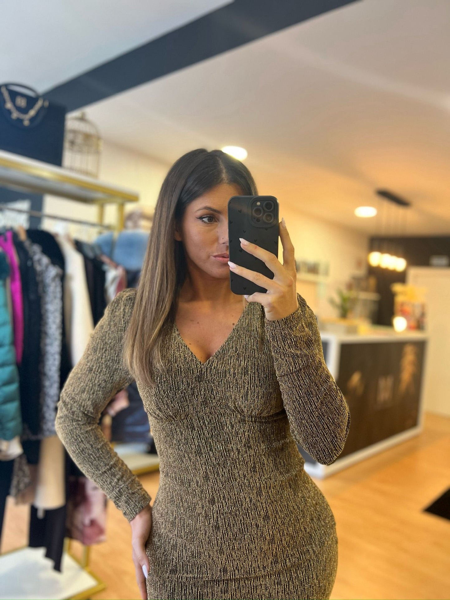 Vestido Curto de Malha Canelada