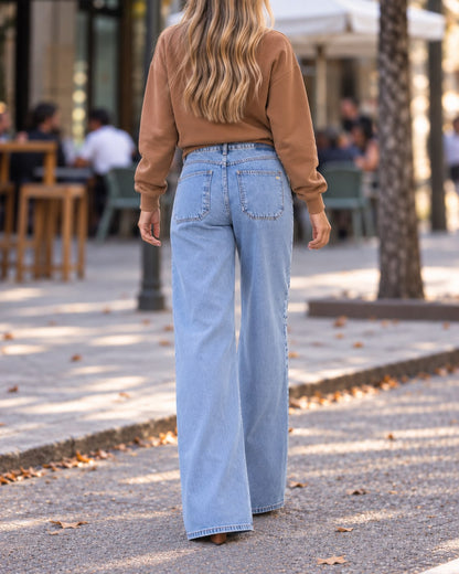 Calça Jeans Juliette Wide Leg Com Bordado