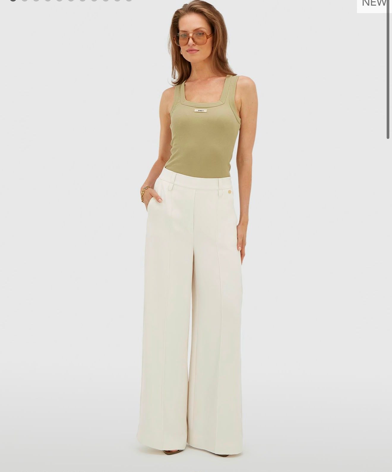 Calça de cintura alta e pernas largas JV-ESSA - branco-creme