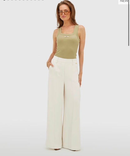 Calça de cintura alta e pernas largas JV-ESSA - branco-creme