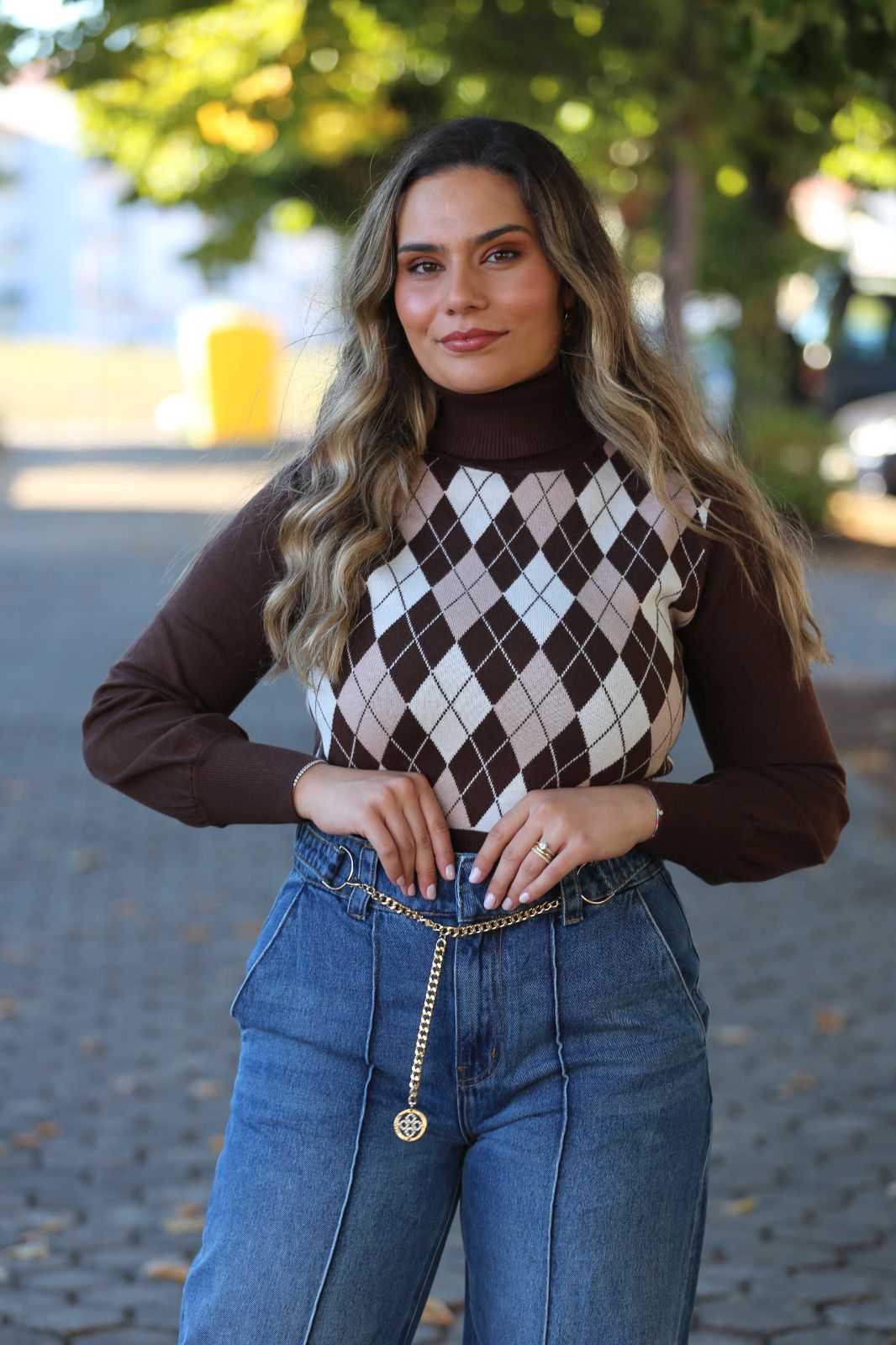 Calças de Ganga Wide Leg com Cintura Subida