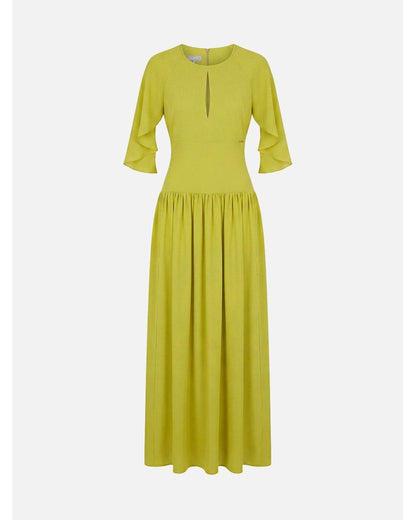 Vestido comprido com lágrima e manga aberta