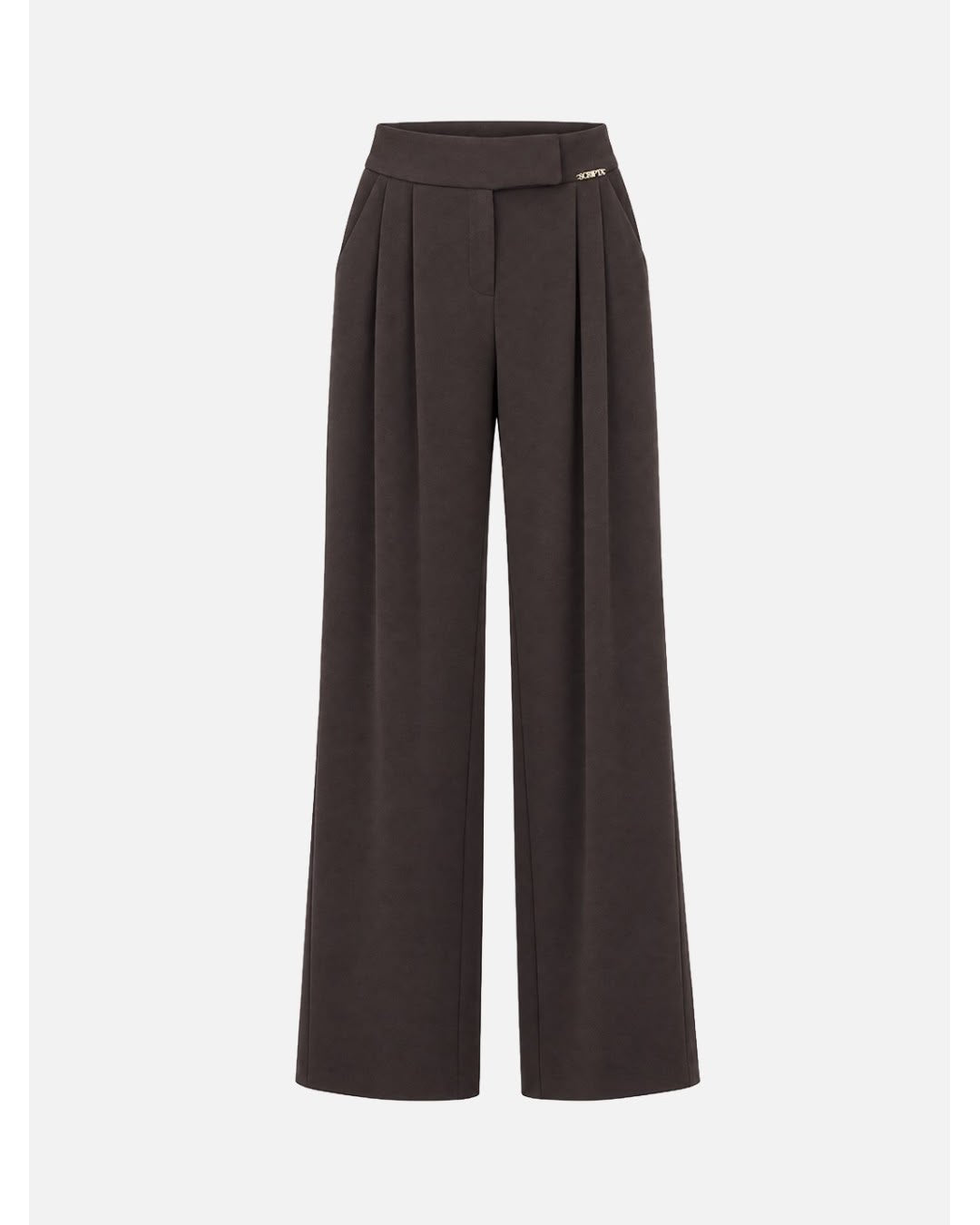 Calça lisa wide leg com pregas