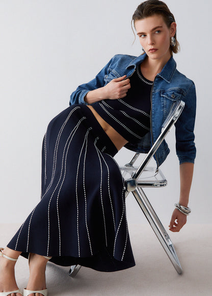 Saia em Malha Comprida Plissada Azul