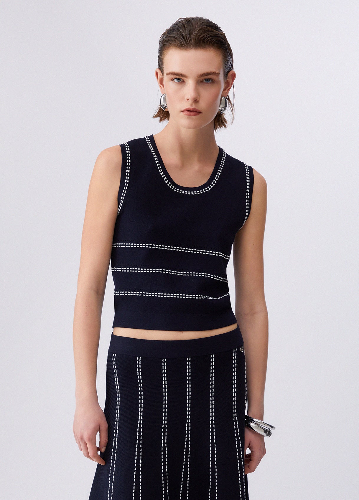 Top de Cavas Malha Azul Escuro