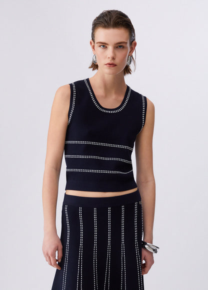 Top de Cavas Malha Azul Escuro