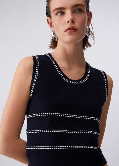 Top de Cavas Malha Azul Escuro