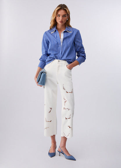 Camisa de Riscas e Strass Azul