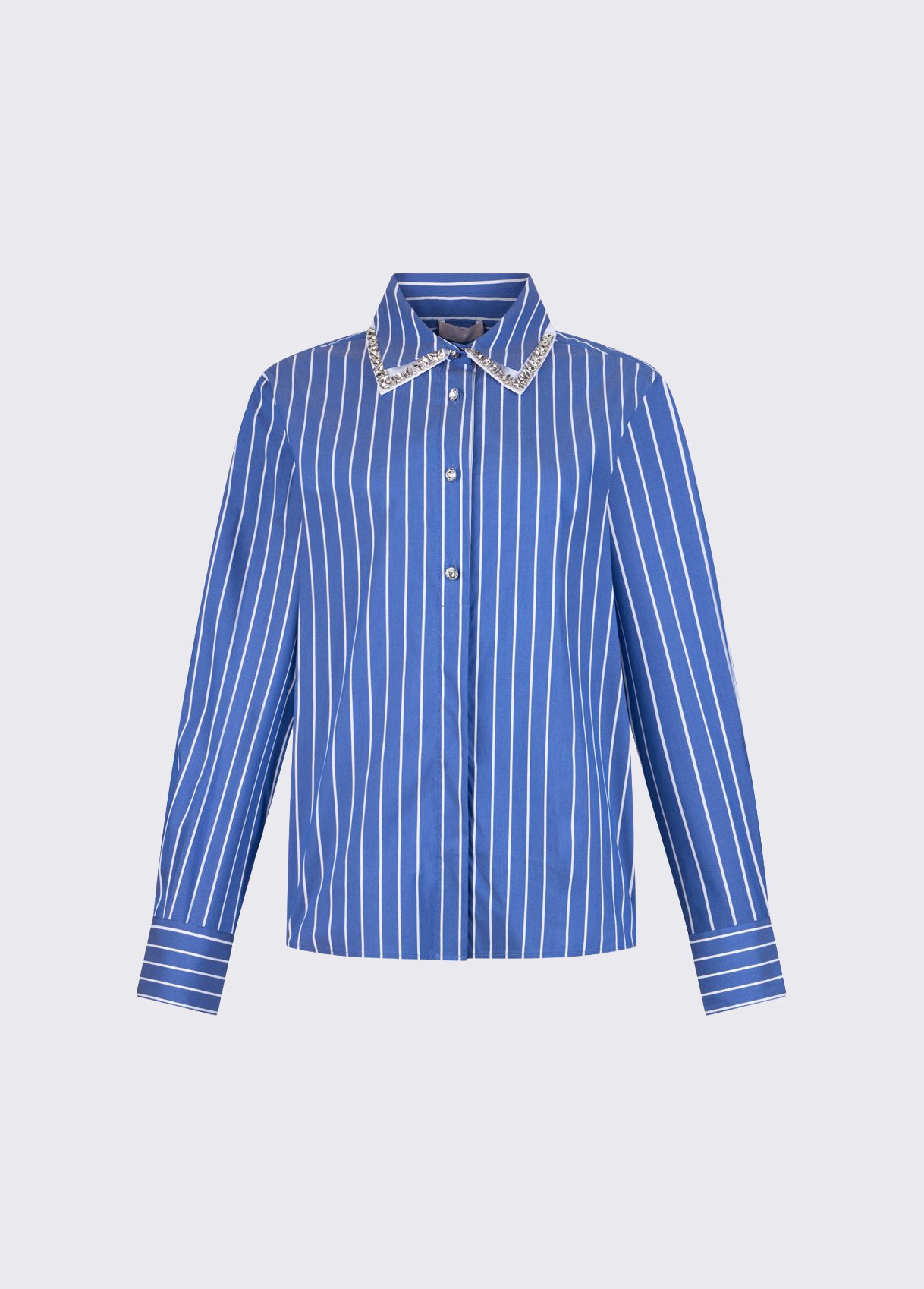 Camisa de Riscas e Strass Azul
