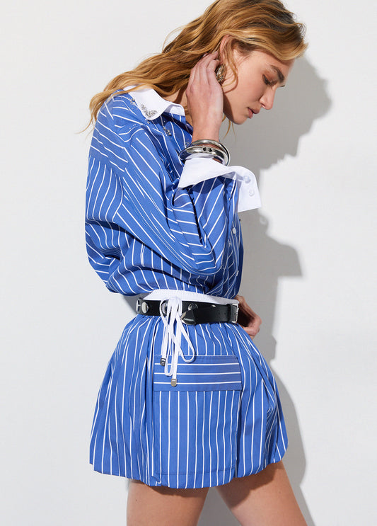 Saia Curta Blão de Riscas Azul