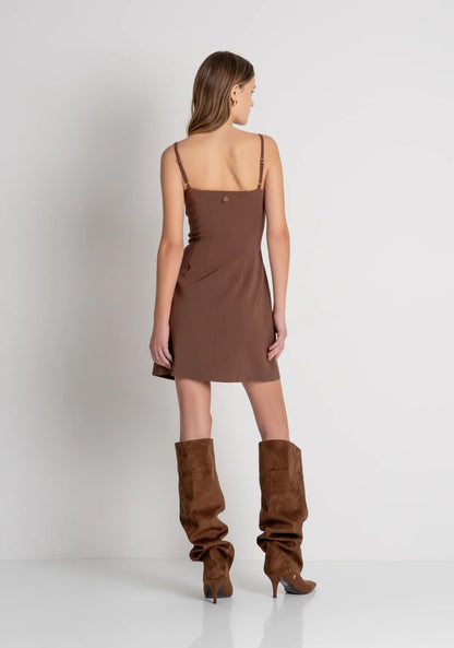 Vestido curto Fracomina castanho com botões dourados